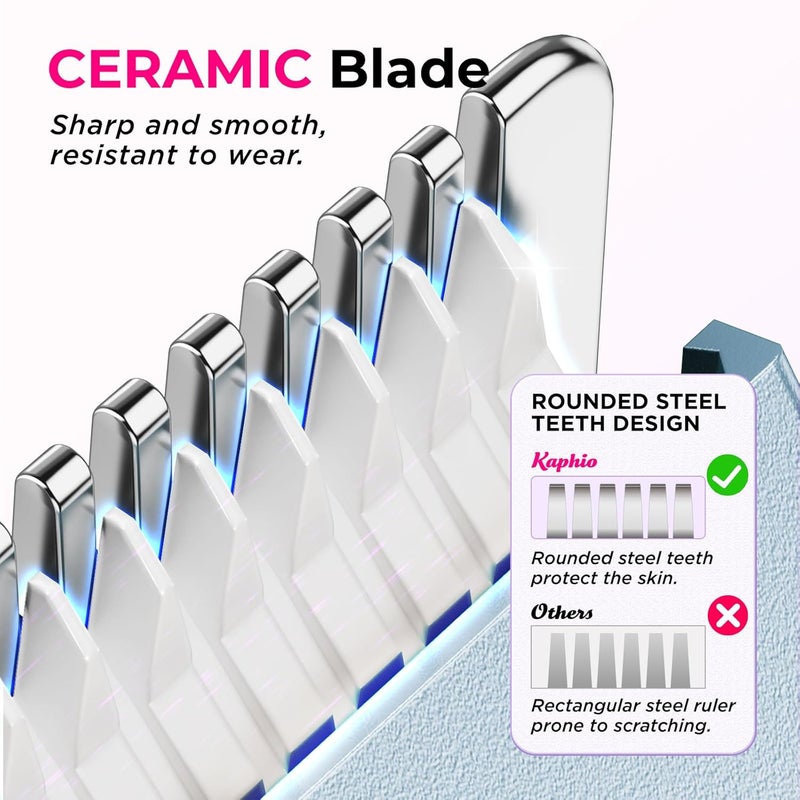 Kaphio Bikini Trimmer for Women Pubic Hair: 2 in 1 Electric Razors for Women - Rechargeable Electric Shaver - IPX7 Waterproof Lady Shaver for Travel & Shower Use in Summer (Blue) - Image 4